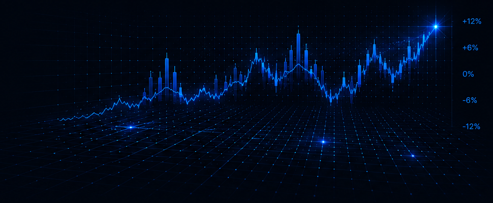 Blue market chart on a digital grid